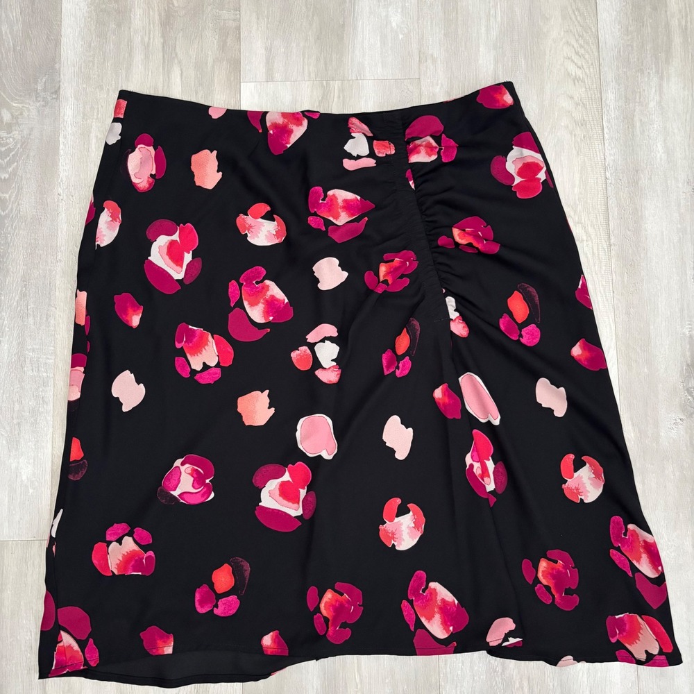 Cabi Flash Skirt Womens Large Black Pink Floral Ruched Side Pencil Skirt